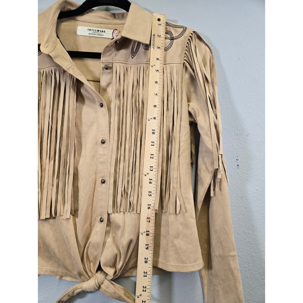 Idyllwind Western Fringe Faux Suede Embroidered Tie Front Shirt Tan Small - Picture 8 of 9